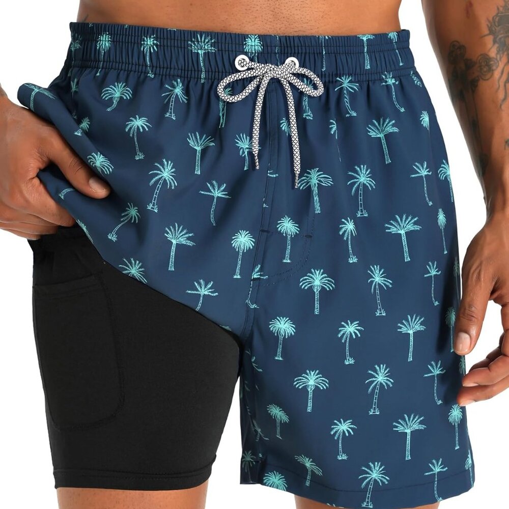 Men's Swim Trunks with Compression Liner 5 Inch Bathing Suit Beach Swimsuits